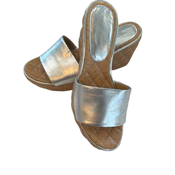 Nine West Women's Silver & Brown Clog Mule Slides Sandals Size 9 - Picture 1 of 10
